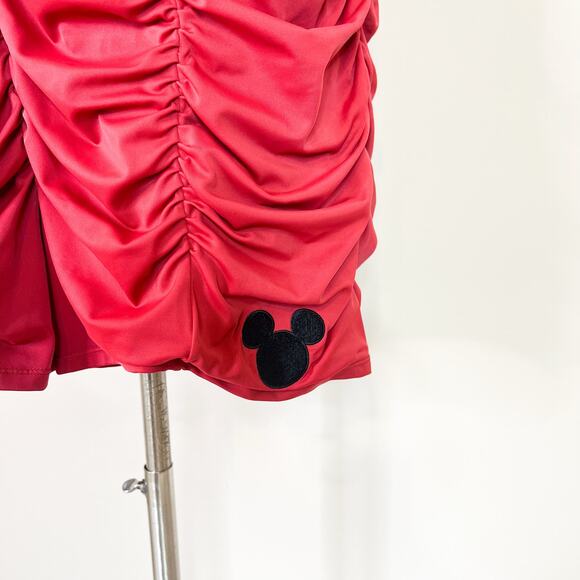 Torrid | Disney Mickey Mouse Red Black Ruched Shorts Style One Piece Swimsuit - Picture 5 of 14